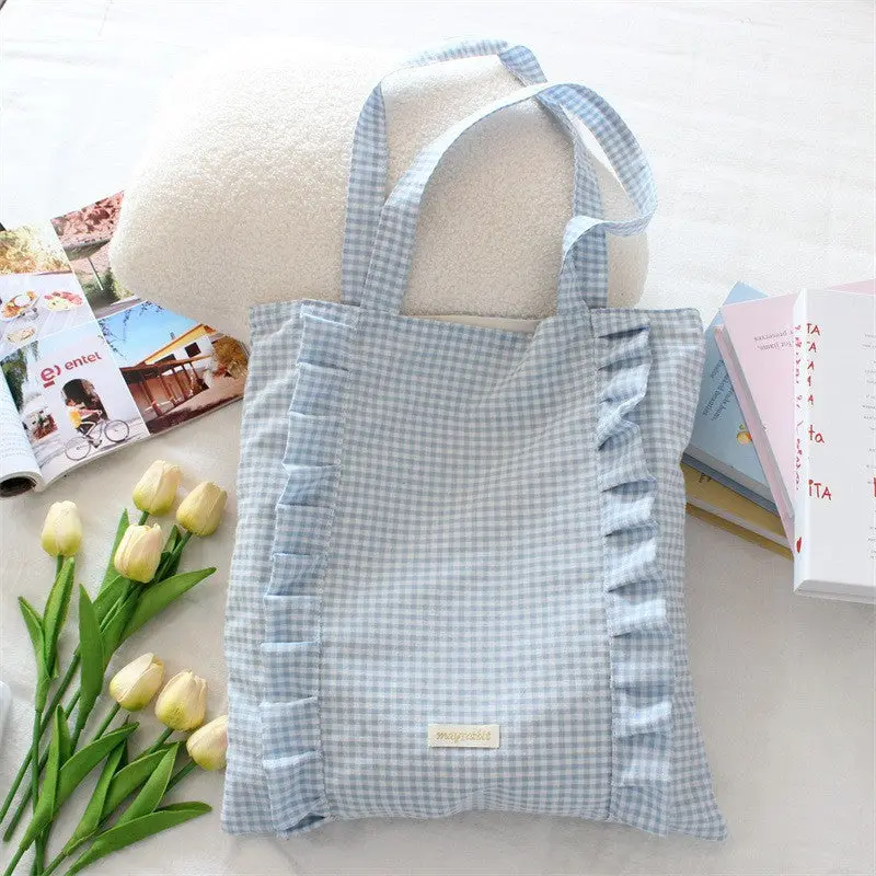Gingham ruffle tote